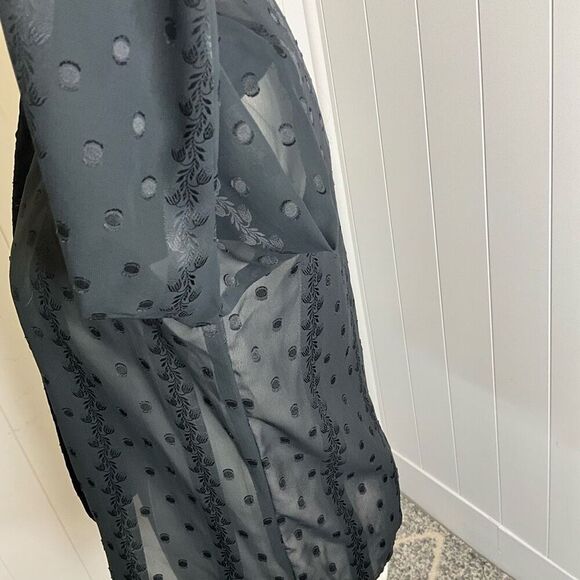 Vintage Loren Women Medium Open Front Dot Pattern Sheer Blouse Black Long Sleeve - Picture 12 of 15